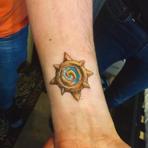 Get a unique anime new school symbol tattooed on your forearm by the talented artist Frankie Brown. Stand out with this vibrant and eye-catching design!