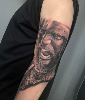 Knight portrait sleeve tattoo