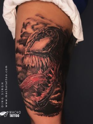 Venom Tattoo on Upper Thigh at Macho tattoos 