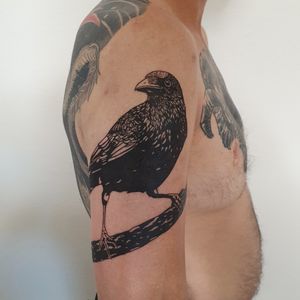 Woodcut crow