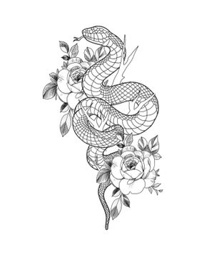 A snake with flowers #snake #snaketat #flower #flowertat #blackwork 