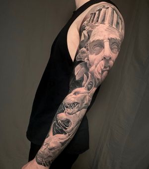 Greek Mythology Full Sleeve tattoo (partially healed)