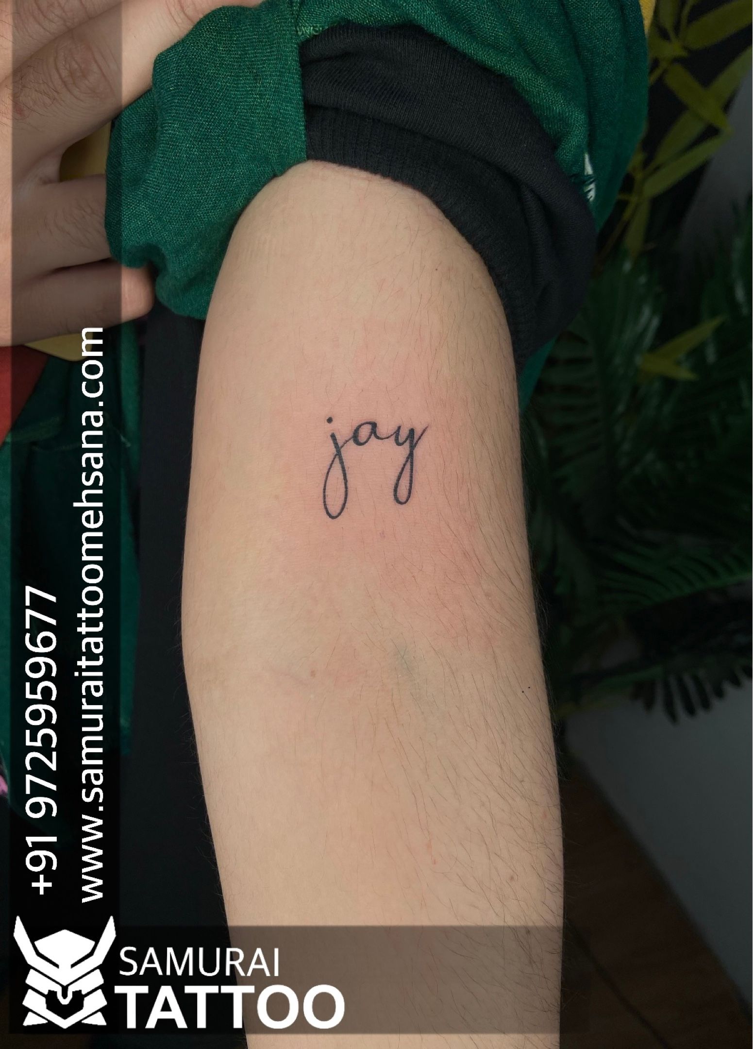 Jay lettering tattoo on the finger