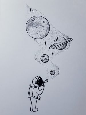 Blowing bubbles.#astronaut #bubbles #space #planet #dotwork #blackwork #tattoodesign #tattooidea  