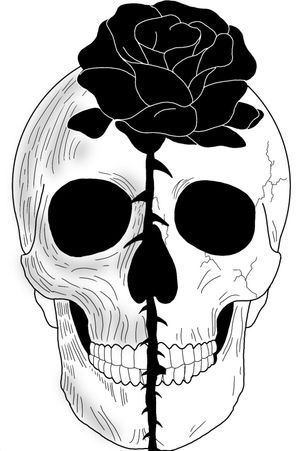 Diseño "Cráneo con rosa negra" 