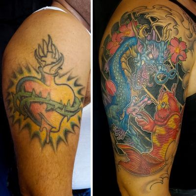 #coveruptattoo done using #crowncartridges and #sceptercartridges by @kingpintattoosupply Thank you @trufskr Email or call to schedule appointments ettorebechis@gmail.com 7863201625 #kingpintattoosupply #tattoo #tattoos #menwithtattoos #tattooed #tattooart #tattooedmen #besttattoo #mentattoo #tattooformen #tattoolife #beautifultattoo #ideatattoo #perfecttattoo #bodyart #ink #inked #palmcoast #besttattooshop #overlordtattoo #dragon #koifish 