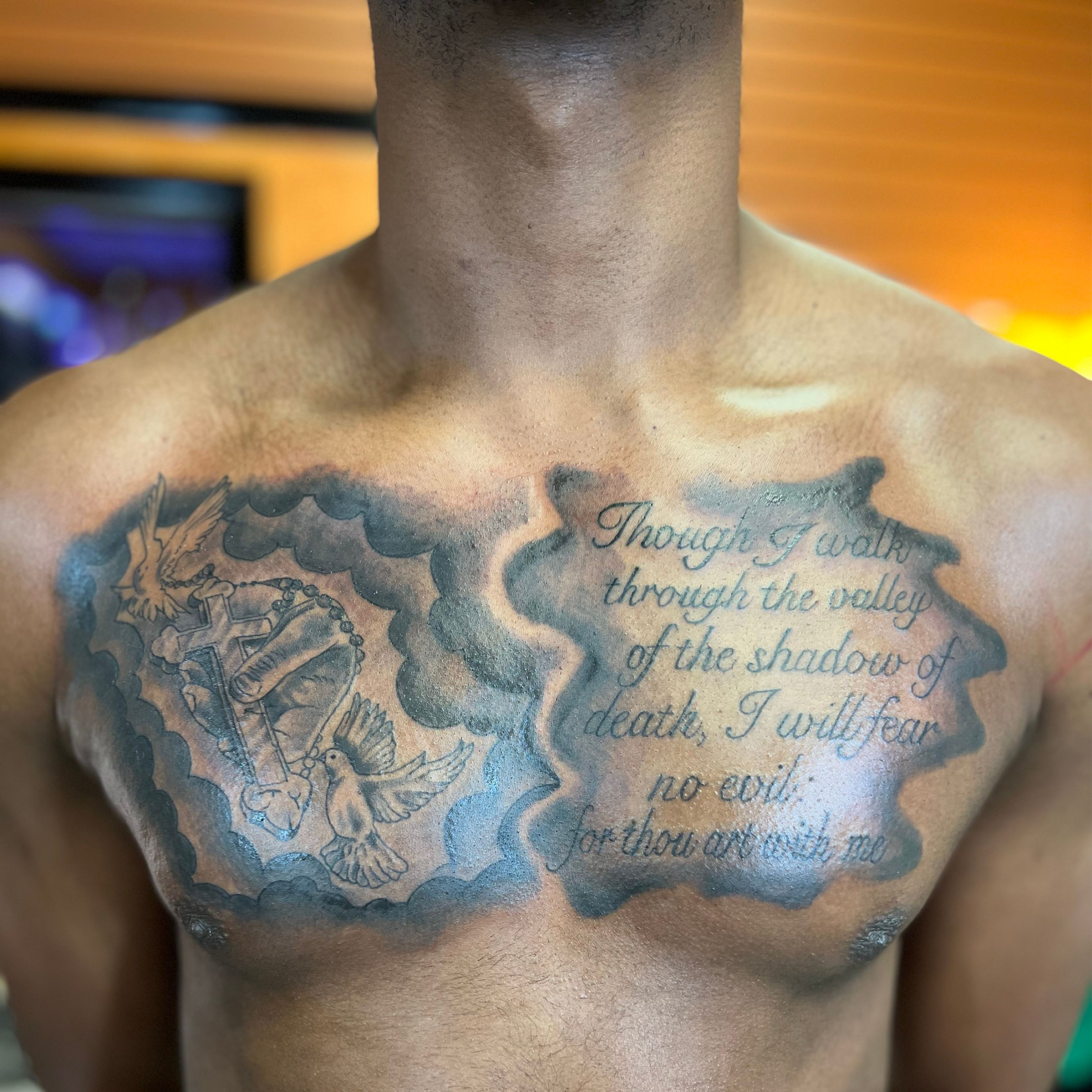 Bible Quote On Strength Tattoo On Chest