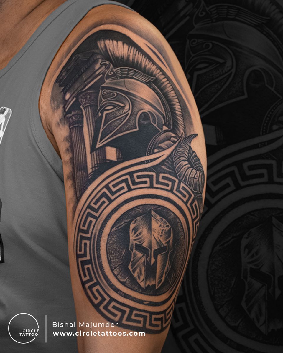 Tattoo uploaded by Circle Tattoo • Spartan Helmet Tattoo done by Bishal