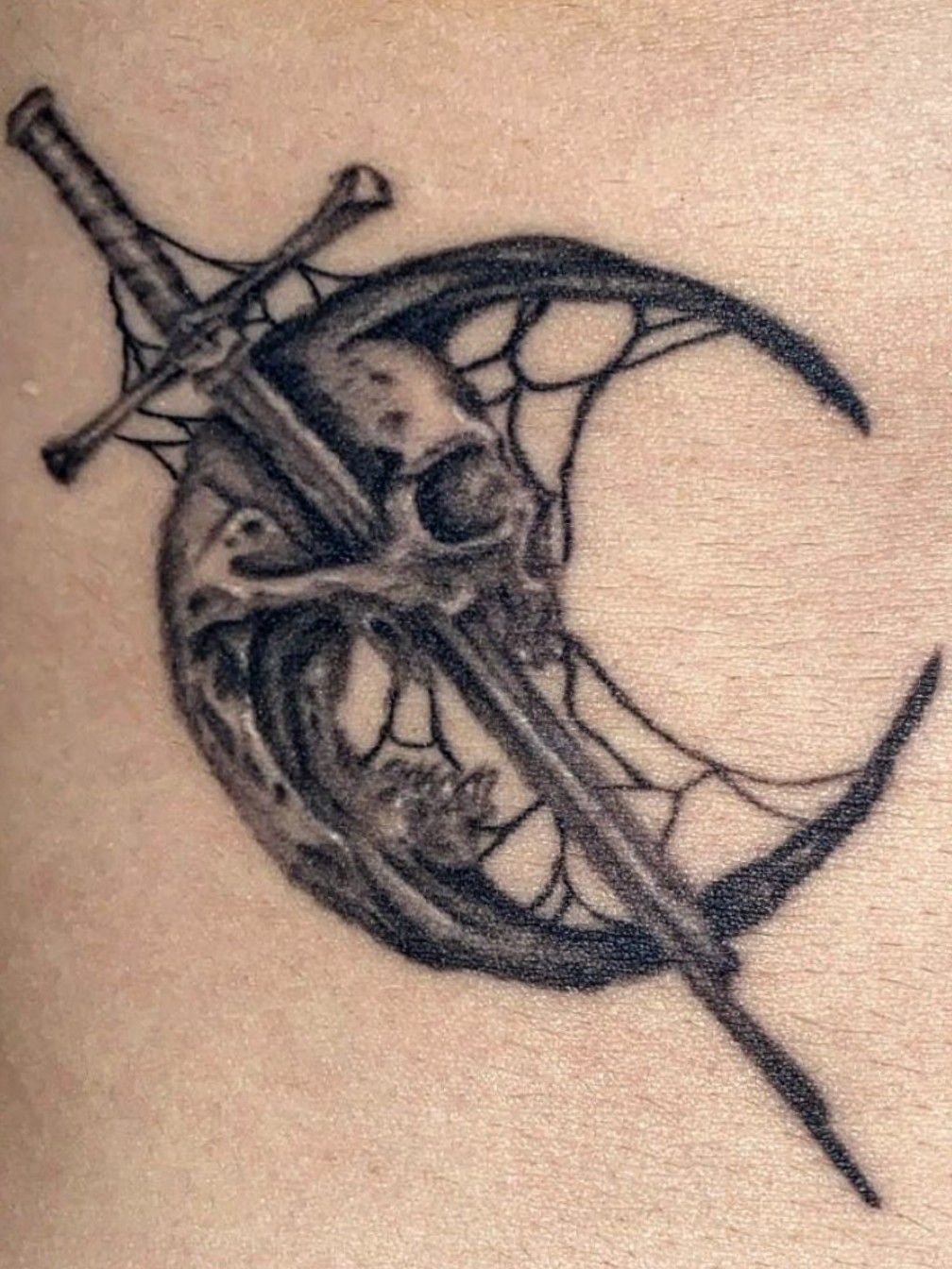 Moon Skull Illustration Print Gothic Tattoo Style Art Black  Etsy