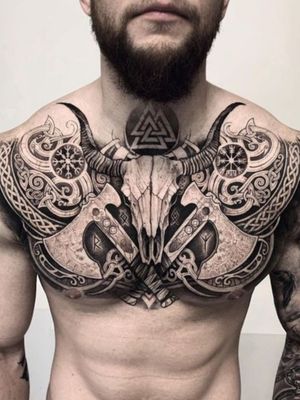 Chest tattoo idea. I love the axes and the symmetry!