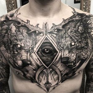 Symmetrical chest tattoo idea