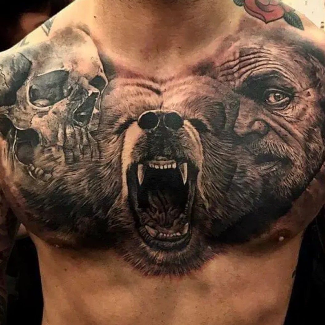 Bear chest Done by Dana at Good Thorn Tattoo Bozeman Montana  rtattoos