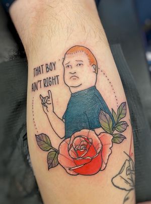 Bobby Hill from my flash sheet. Done at Tattoos, Booze, and Tacos Expo. 