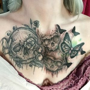 Skulls and butterflies . Tattoo by tattoobyanthony at The Tattoo Shop in twin falls Idaho 