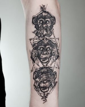 Tatuaj alb-negru cu maimute A Touch Of Ink