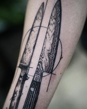 Illustrative knife design by Jamie B, perfect for forearm placement to showcase your edgy style.
