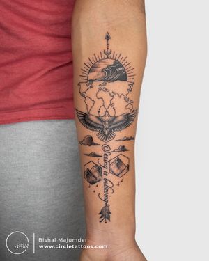 Travel theme tattoo done by Bishal Majumder at Circle Tattoo