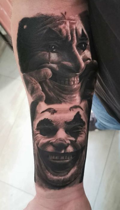 Joker themed smile now cry later #joker #tattoo #tattoos #realism #portrait #smilenowcrylater