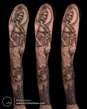 Full sleeve Shiva Tattoo done by Parth Vasani at Circle Tattoo