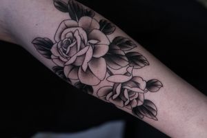 Black and Grey Rose on Forearm