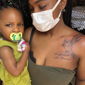 She got a chest and short sleeve tattoo for two days.visit with her very beautiful daughter.