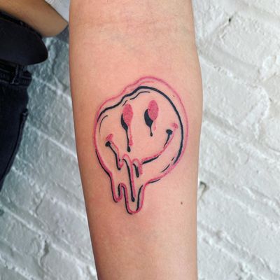 Melting Smiley Tattoo by Galen Bryce #vaporwave #nyctattoo #brooklyntattoo #cutetattoo #tattoosforguys #tattoosforgirls