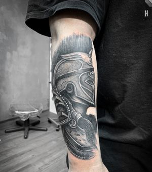 Black and grey Spartan tattoo, inspired by 300.