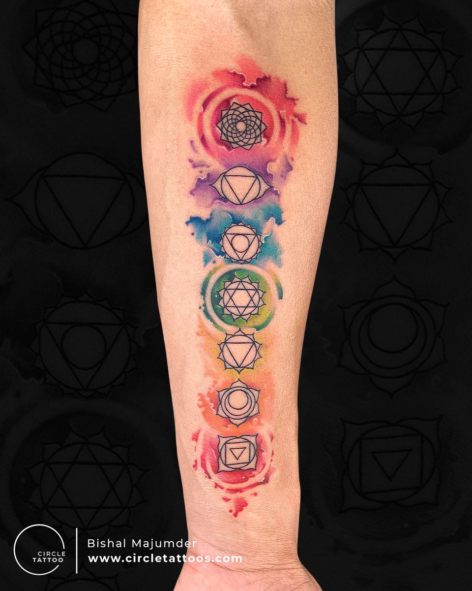 Tattoo uploaded by Circle Tattoo • 7 Chakras in Watercolor tattoo done