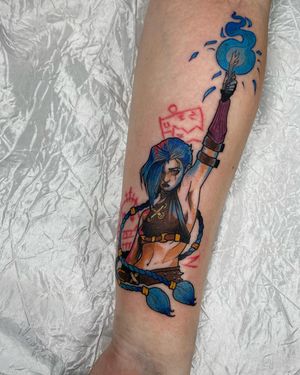 Adorn your forearm with Sofia's illustrative new school tattoo of a mystical woman embodying charm and jinx energy.