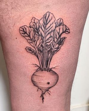 Get a stunning blackwork leaf tattoo on your upper leg by the talented artist Brigid Burke. Perfect for nature lovers!
