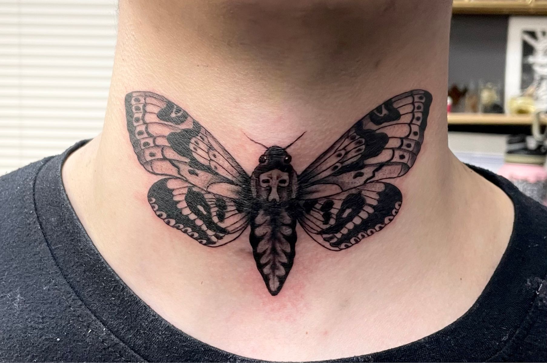 Tattoo uploaded by Elixabeth Graves • Death moth throat banger