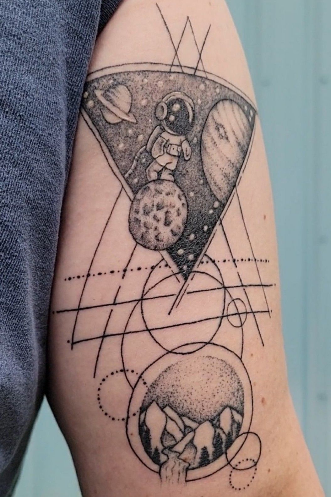 Detailed black and gray astronaut tattoo - Tattoogrid.net