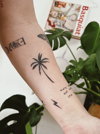 #muse #letteringtattoo #lettering #palmtree #linework #thunder #dotwork #dotworktattoo #minimalism #minimaltattoo #blackboldsociety #blxckink #oldlines #tattoosandflash #darkartists #topclasstattooing #inked #tattoodo #tttism #inkedguy