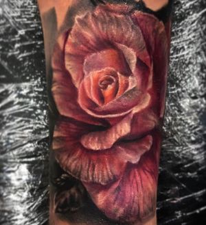Colour realism rose on outer forearm wrist Instagram @tattoosbybeverley Tiktok @bevelatte