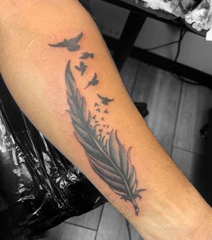 Feather and bird tattoo black n grey style 