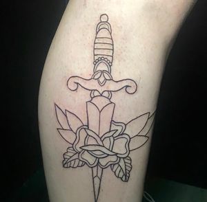 rose dagger done at evermore tattoos in orlando, fl *im an apprentice and this was one of my free tattoos i’ve done!