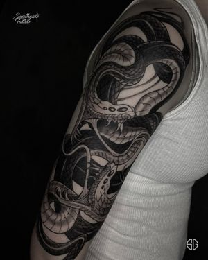 • Snakes • dark custom project done in two sessions by our resident @fla_ink 
Flavia will be pleased to bring your dark ideas to life. Limited spaces in July. 
Books/info in our Bio: @southgatetattoo 
•
•
•
#snakes #snaketattoo #snakestattoo #snake #darksnakes #darktattoo #dark #halfsleevetattoo #sg #southgateink #northlondon #sgtattoo #bookedontattoodo #southgatetattoo #londonink #amazingink #customtattoo #skinart #londontattoo #london #tattoos #tattooideas #londontattoostudio #northlondontattoo #londontattooartist #southgate #blackwork