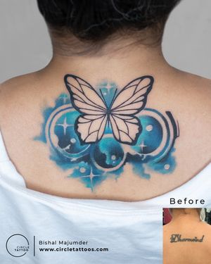 Colour Butterfly Coverup Tattoo done by Bishal Majumder at Circle Tattoo Studio