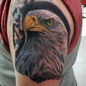 Get a stunning illustrative eagle tattoo on your upper arm in Chicago, US. Experience realism at its finest.