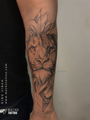 Geometric Lion Tattoo Sleeve done at Macho tattoos https://machotattoo.com/
