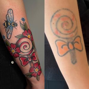 Complete revamp of the old lollipop tattoo (see second picture) done by our resident @nicole__tattoo 🍭 
Nicole has a coupe of spaces left in June and taking bookings for July. 
Books/info in our Bio: @southgatetattoo 
•
•
•
#lollypop #lollypoptattoo #revamp #oldtattoo #oldschooltattoo #refreshmenttattoo #sg #londontattoo #amazingink #skinart #londonink #sgtattoo #tattooideas #southgate #customtattoo #northlondon #blackwork #bookedontattoodo #london #southgateink #southgatetattoo #northlondontattoo #tattoos #londontattoostudio #londontattooartist