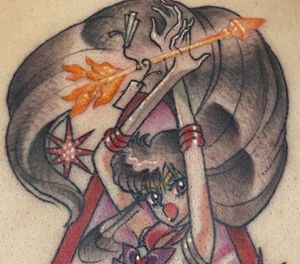 Close up of Sailor Mars back tattoo