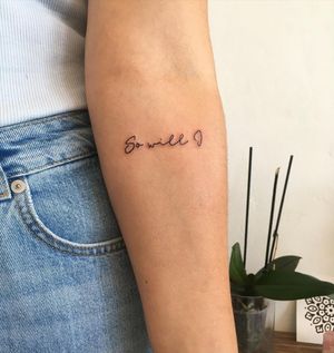 Fine line tattoo on forearm featuring small lettering and illustrative design by talented artist Natalie Lucia