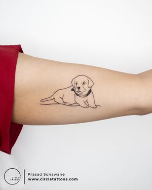 Line Art Dog Tattoo done by Prasad Sonawane at Circle Tattoo Studio