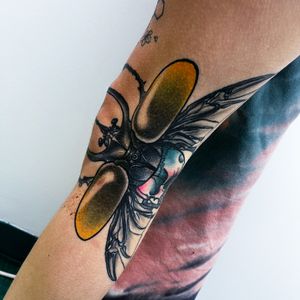 sick color beetle/skull tattoo i did! other side also posted.