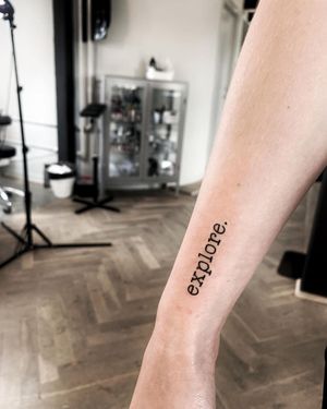 Get a stylish and minimalist forearm tattoo with small lettering by tattoo artist Lars. Perfect for those who appreciate simplicity and meaningful quotes.