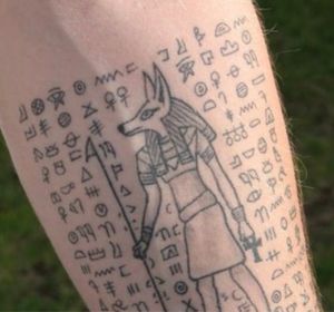 Would like these hieroglyphs on my leg with this god around them.