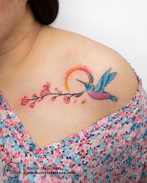 Colour Hummingbird Tattoo done by Bishal Majumder at Circle Tattoo Studio