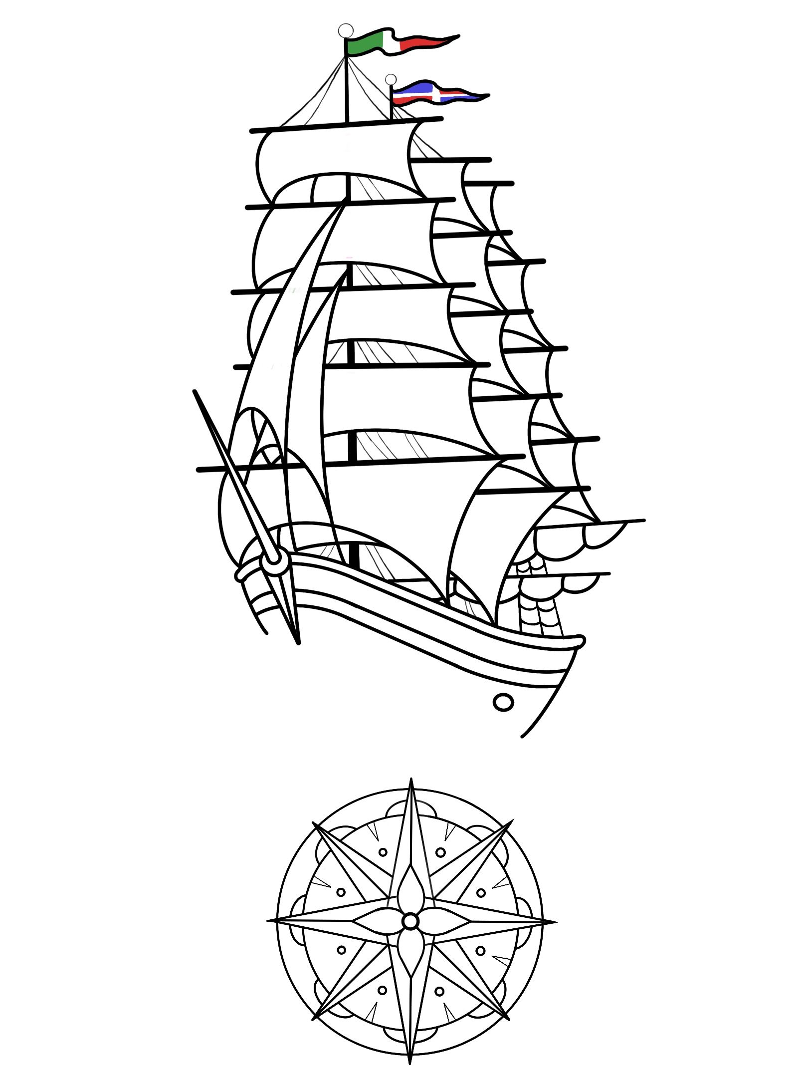 Sailing Ship Color Drawing Vector Illustration Stock Vector - Illustration  of coloring, ornament: 83718723