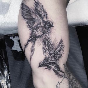 Join renowned artist Marcel Oliveira in a stunning blackwork design featuring a majestic bird motif for your sleeve.